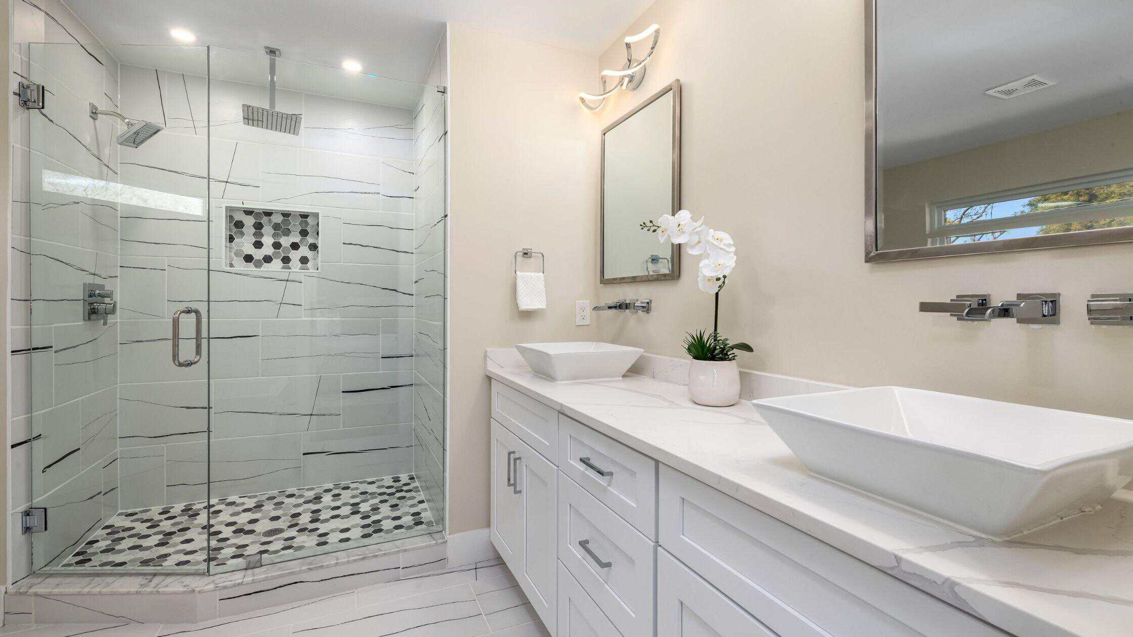 Modern Bathroom Shower Modern bathroom shower with glass enclosure and stylish tile design.